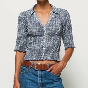 NATION LTD Peggy Smocked Top in Picnic Check 100% Pima Cotton XS